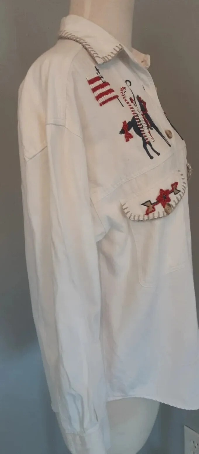 VTG/RARE•BEADED WESTERN SHACKET•INDIAN CHIEFS•HORSES•FLAGS•SZ S-M•CAMBRIDGE CO.
