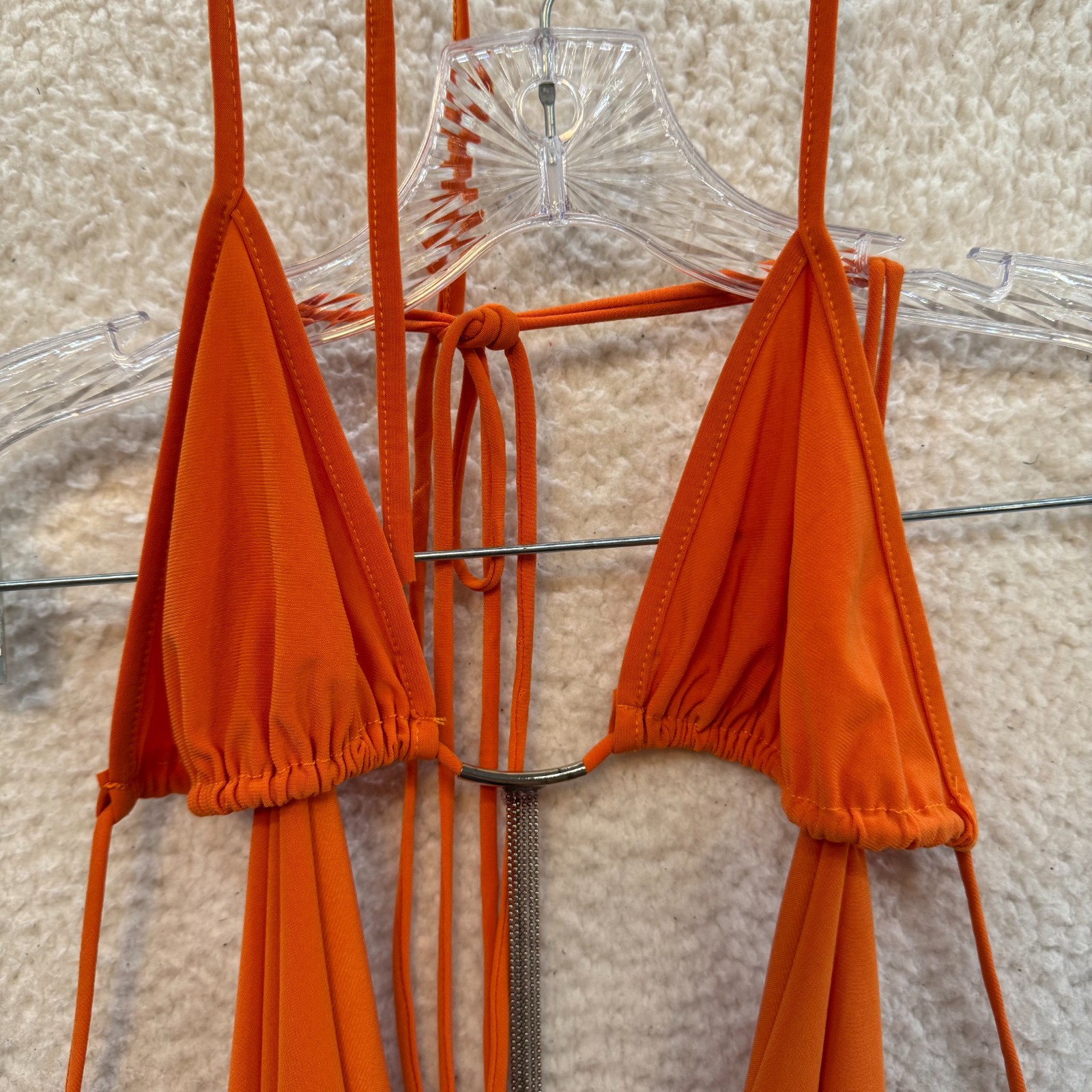 90s Y2K Vintage Mini Dress XS Small Orange 2 Piece Plunge Bodycon Club Rave
