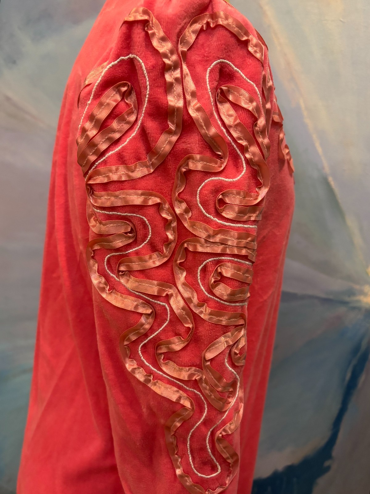 Vintage Lucie Ann Pink Velvet Robe W/ Ribbon Trim & Pearl Zipper Pull USA