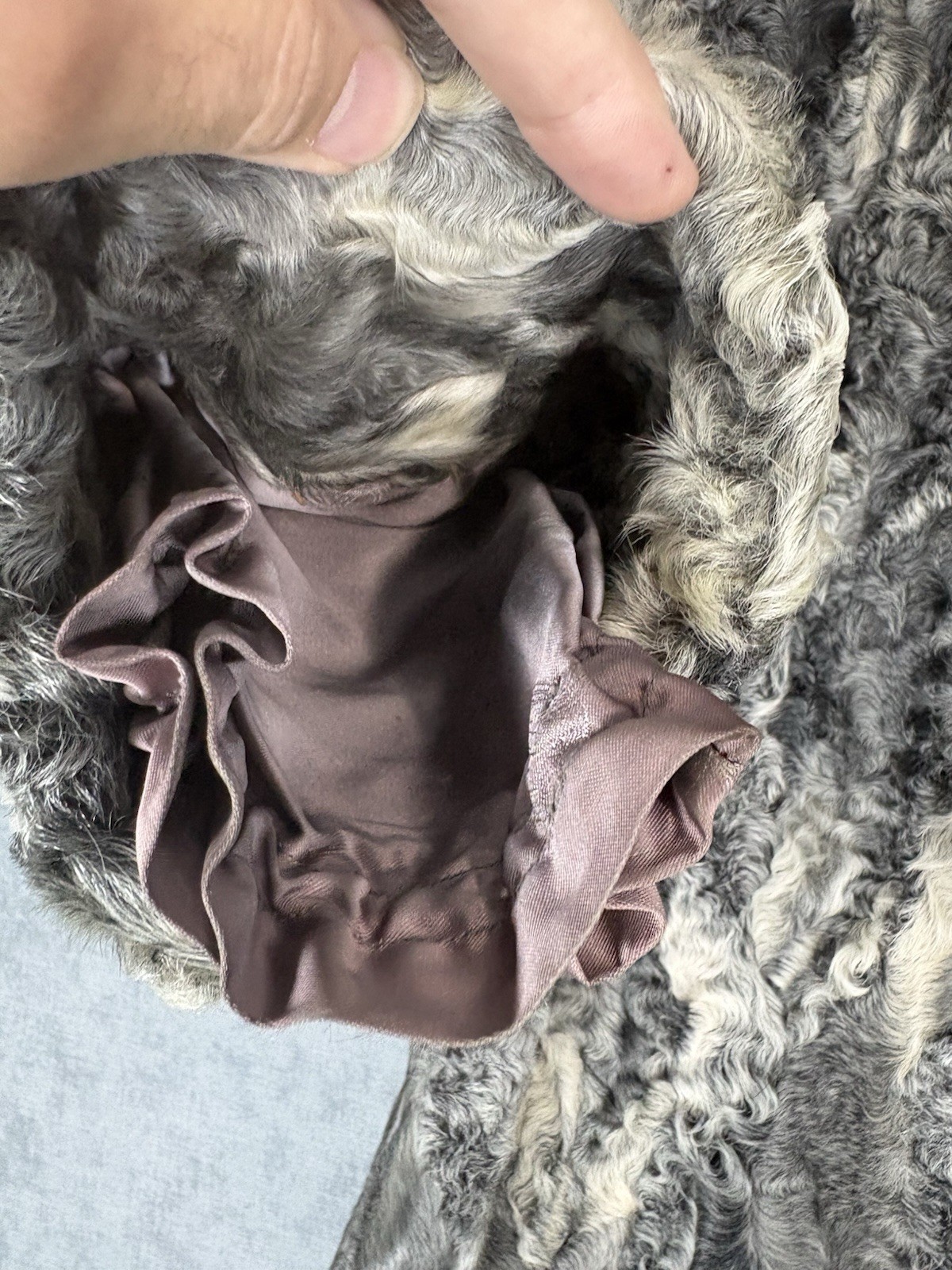 Vintage Persian Lamb Karakul Fur Coat Mink Collar Gray German Furrier M/L