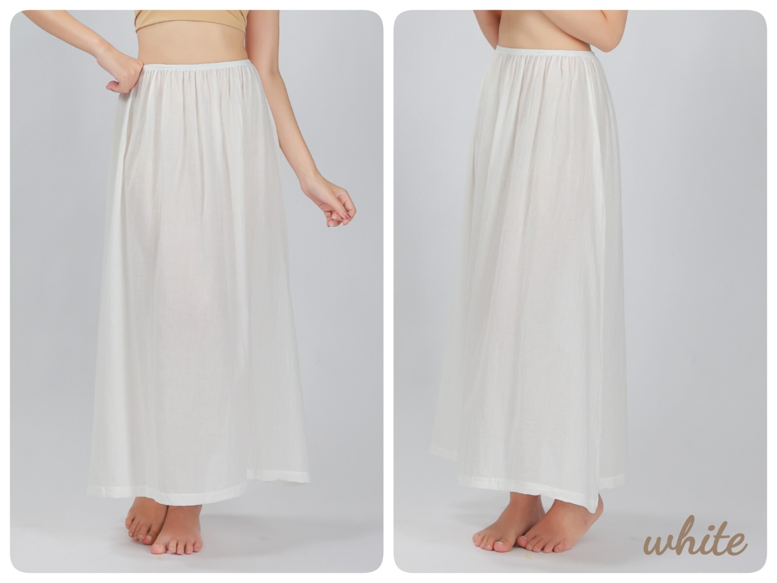 Cotton Slip Skirt Undergarment, Long Length Cotton Half Slip Skirt, Petticoat