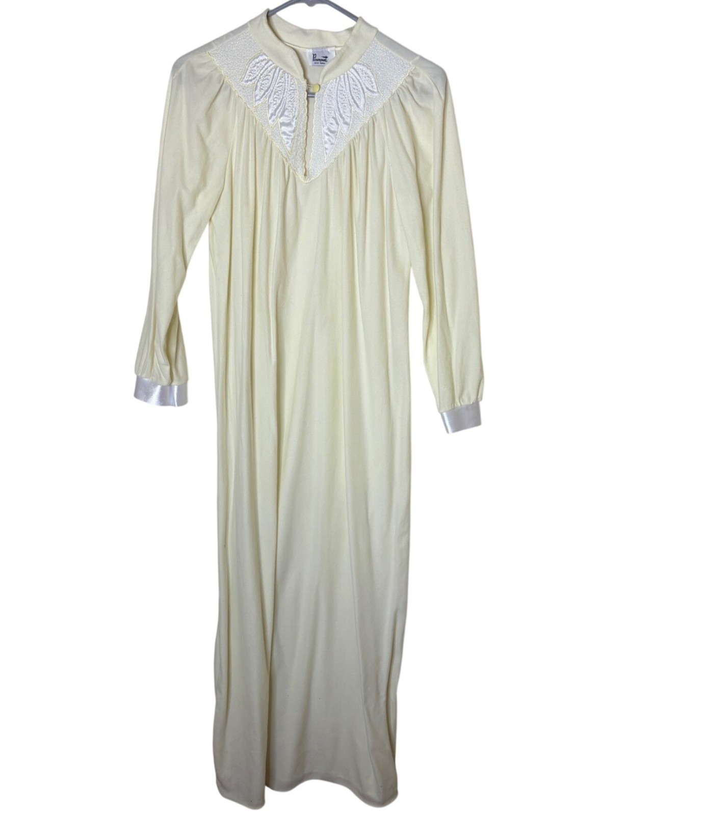 Vintage Paramount NY Nightgown M Yellow Nylon Embroidered Yoke USA Nightdress