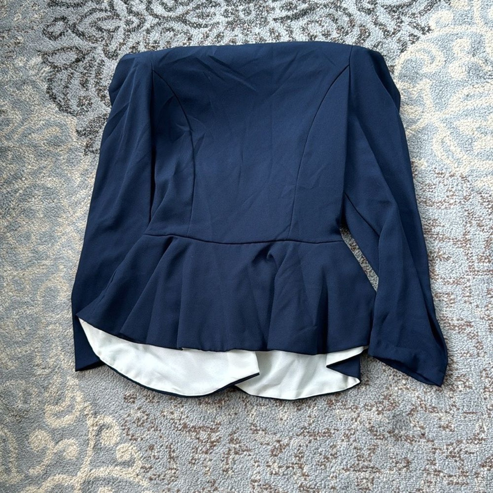 Vintage Cervelle Puff Sleeve Peplum Bow Blazer Navy White 14