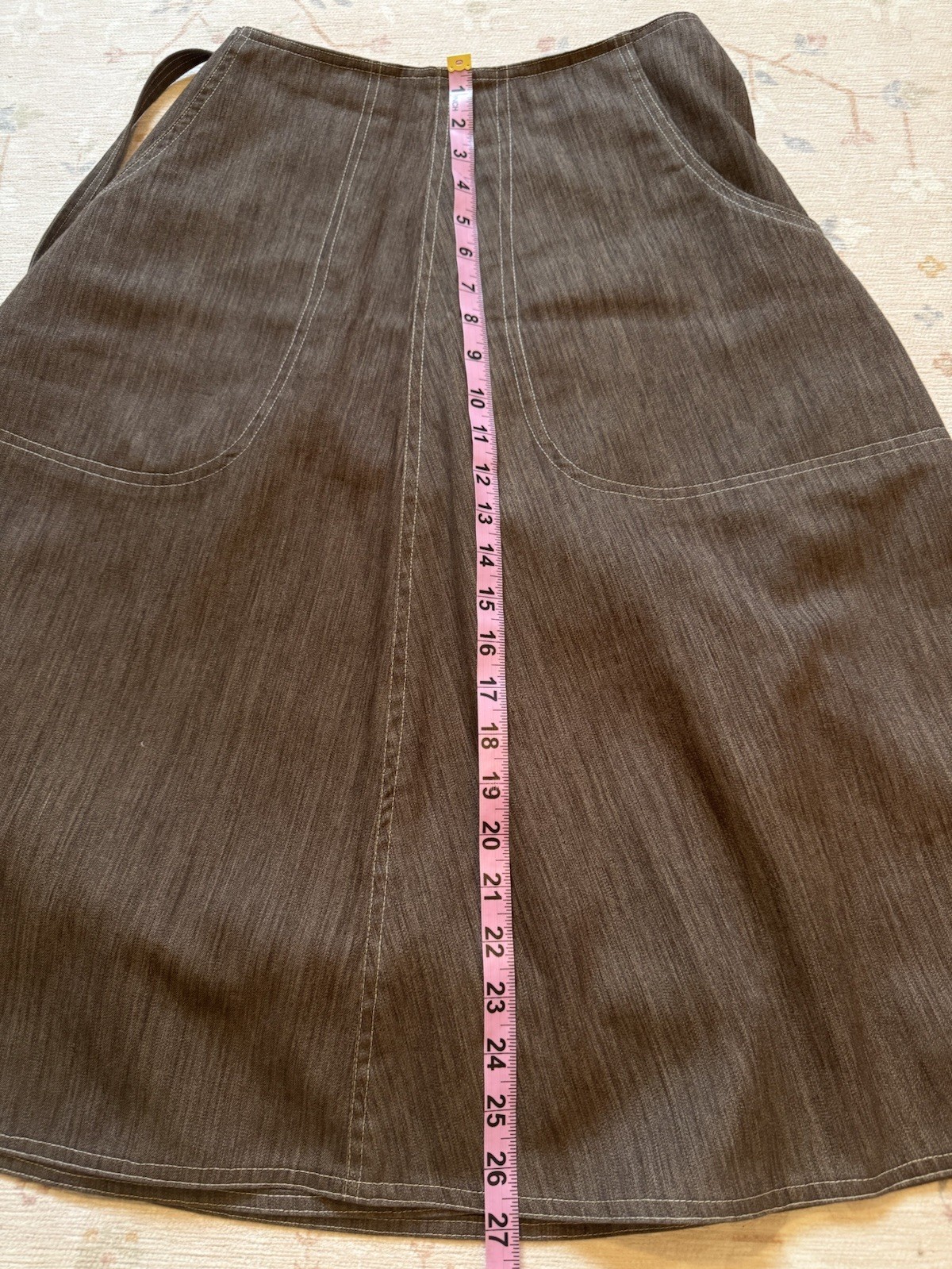 Vintage 70’s A-Line Midi Wrap Utility Skirt Patch Pocket Contrast Stitch S/M