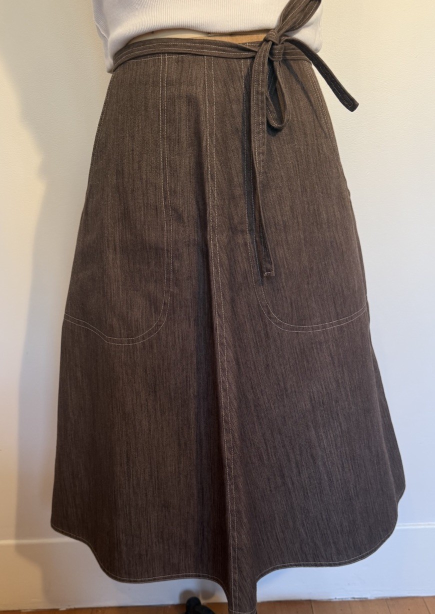 Vintage 70’s A-Line Midi Wrap Utility Skirt Patch Pocket Contrast Stitch S/M
