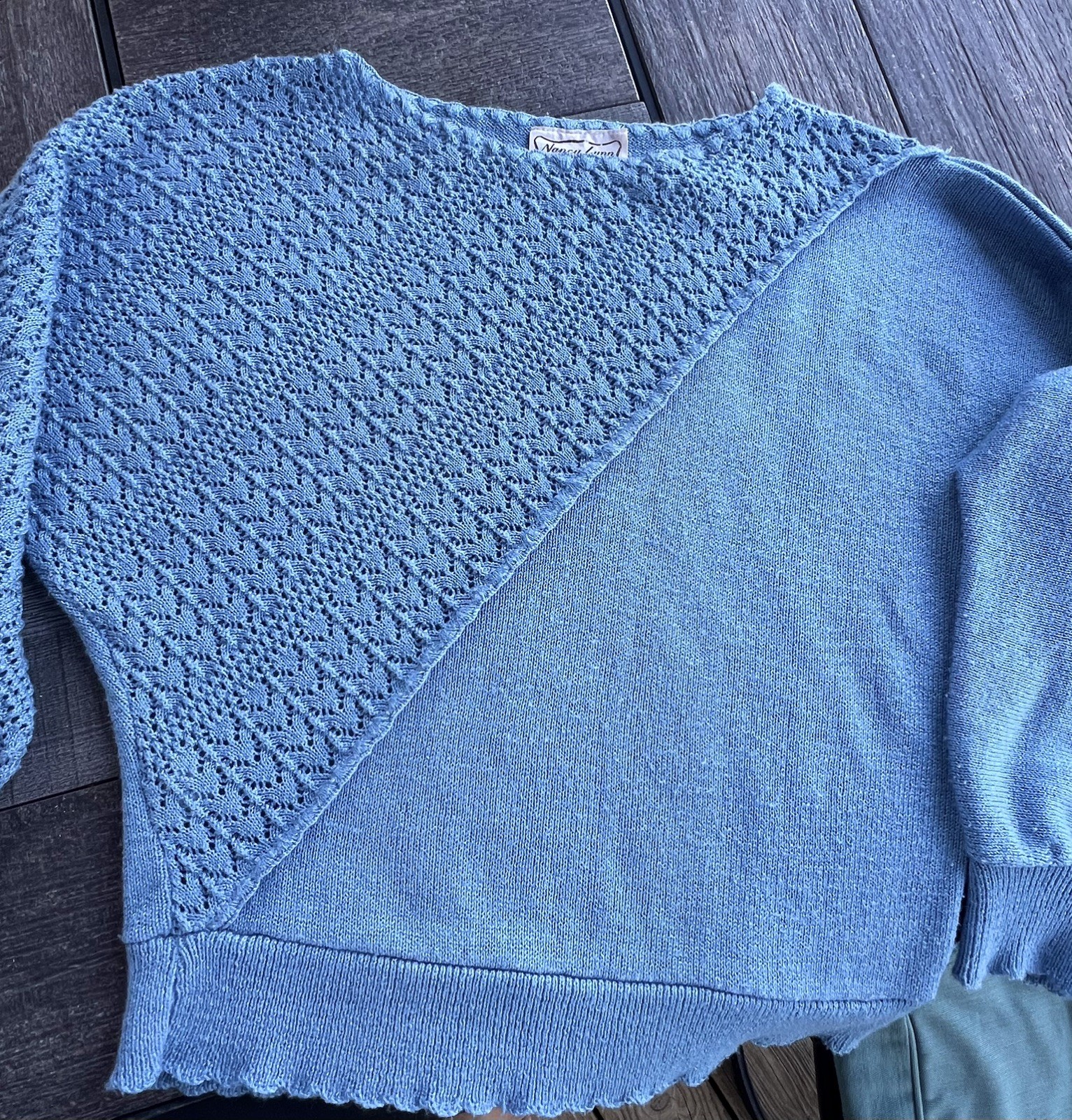 Nancy Lynn Fashions Vintage 80s Pointelle Knit Top/Sweater Size M Dusty Blue