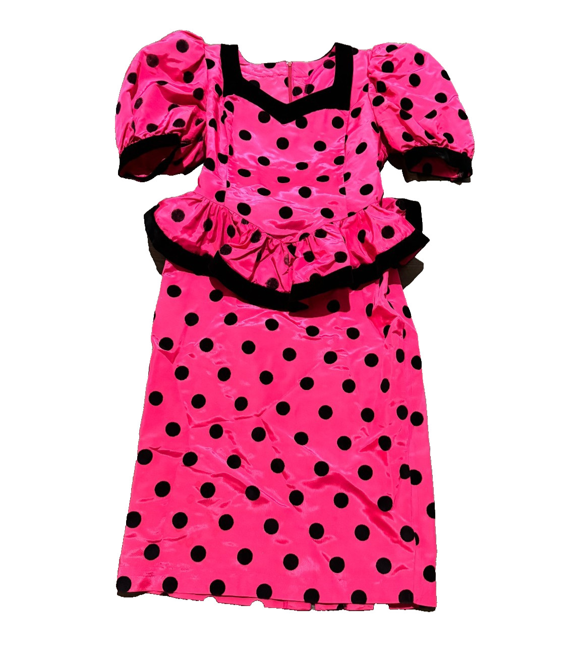 Vintage Leslie Lucks Dress Polka Dot Kelly Bows Statement size 6 pink black