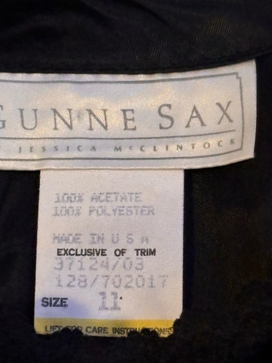 Vintage Gunne Sax Black Lace Cocktail Party Evening Dress 1980s Size 11