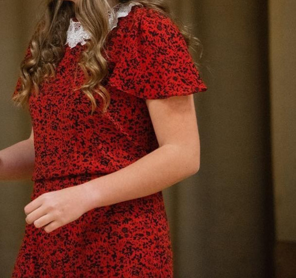 Vintage 1980s Prairie Revival Red Floral Lace Collar Midi Dress Basic Theater Pc