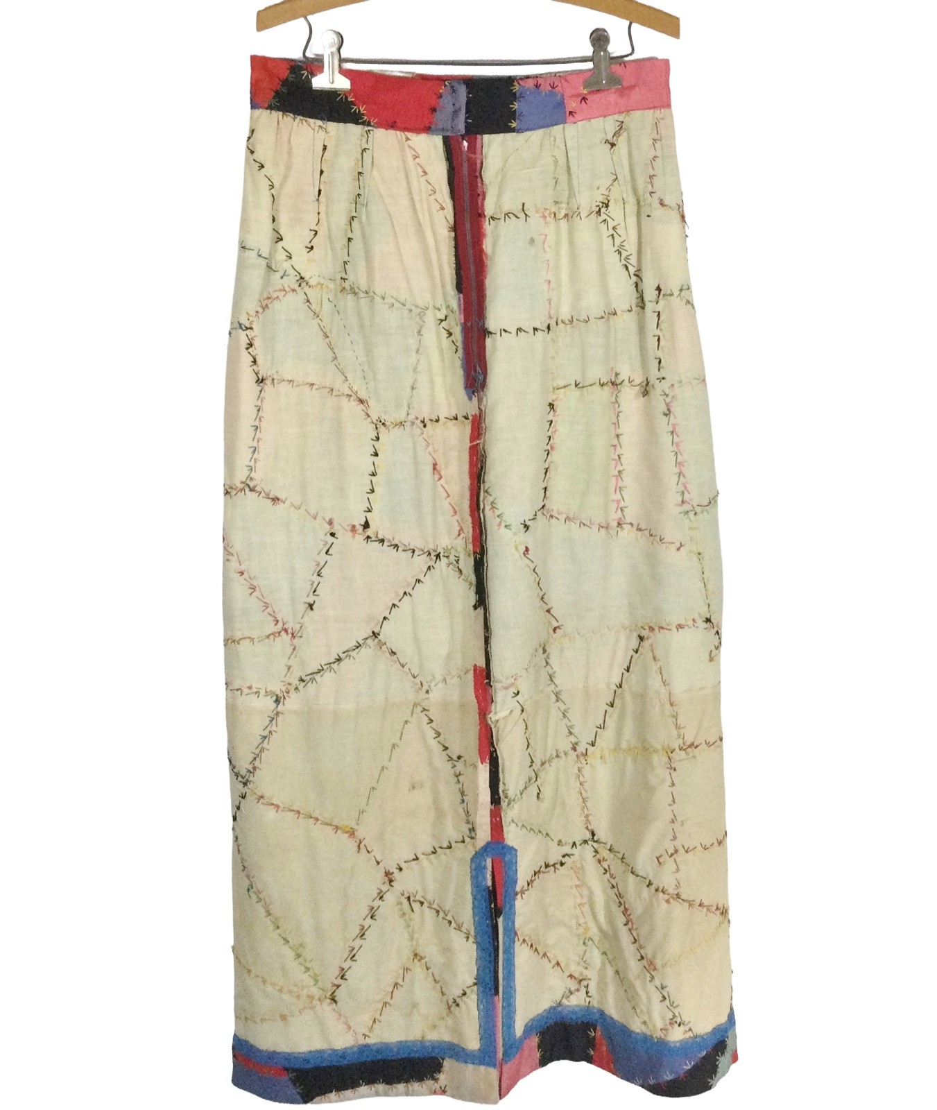 vtg 60S 70S ANTIQUE PATCHWORK CRAZY QUILT EMBROIDERED dress SKIRT 32 cottagecore