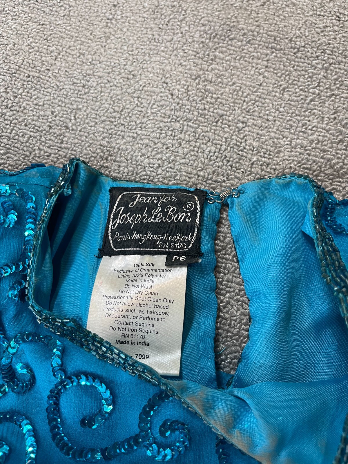 Jean for Joseph Le Bon Blouse Womens Size 6 Petite 6 P Blue Beaded Swirl Pattern