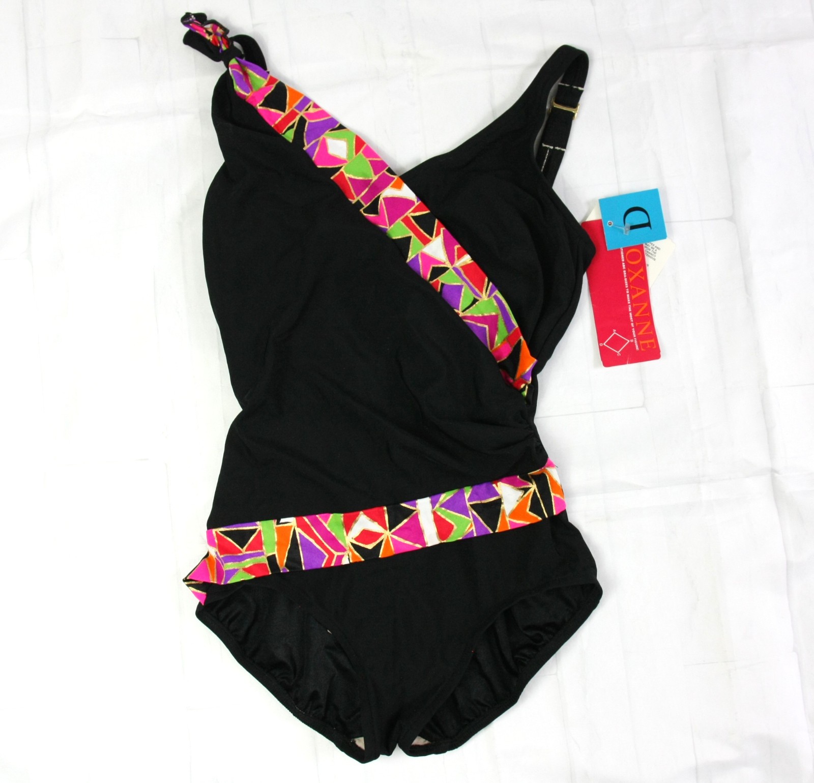 Vintage Deadstock Roxanne Abstract Color One Piece Swim Bathing Suit NEW 1980s