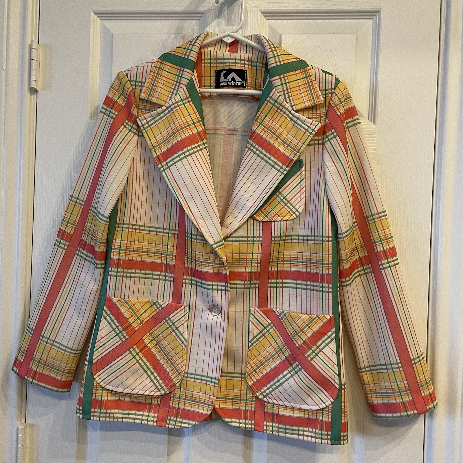 Jack Winter Vintage Women’s Blazer/Jacket, White/Green/Yellow/Orange, Size 14