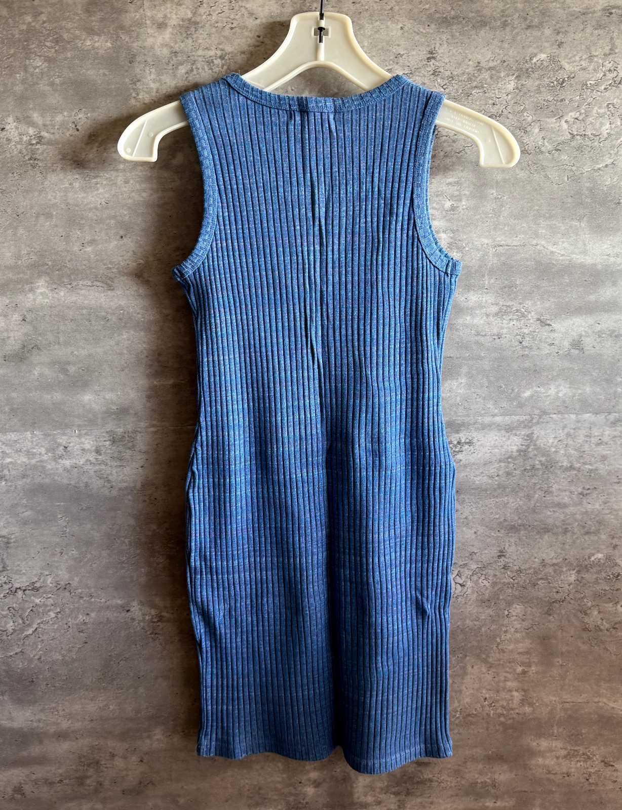 Vintage Michel Klein Itokin Blue Rib Knit Nylon Blend Bodycon Dress Size 38