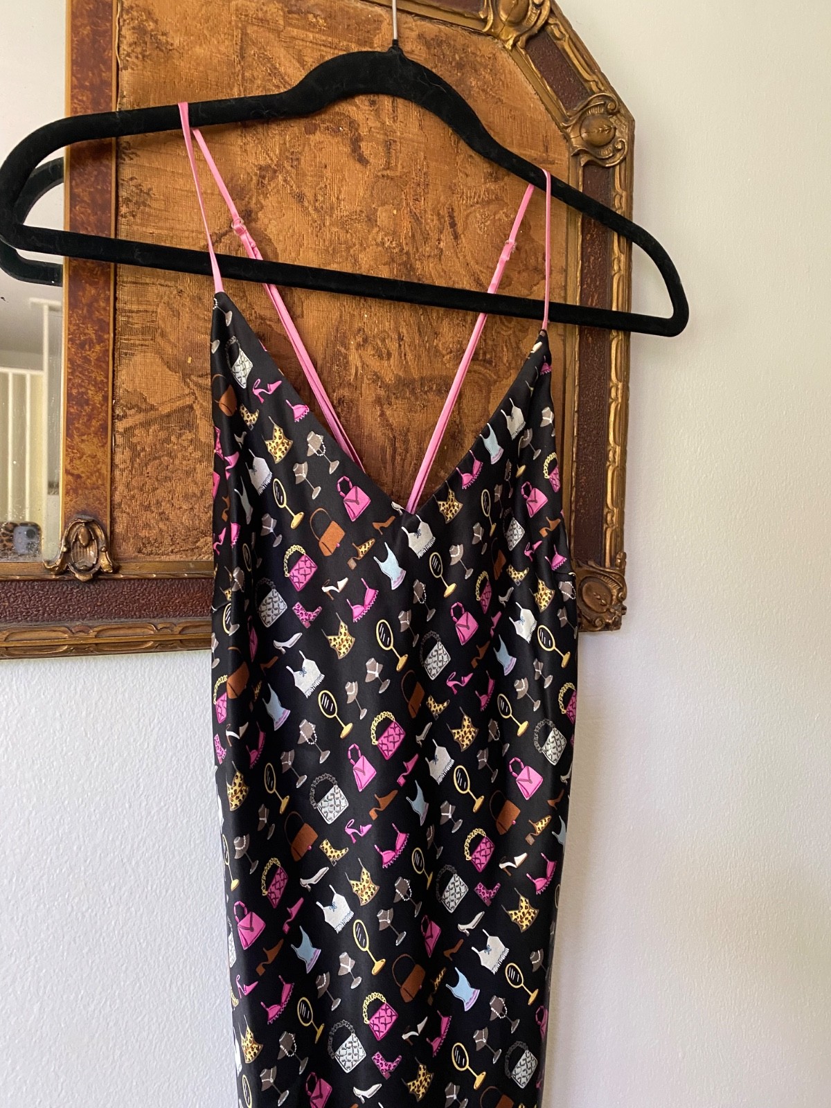 Vintage y2k 100% Silk Novelty Shoe Handbag Print Girly Slip Dress Small