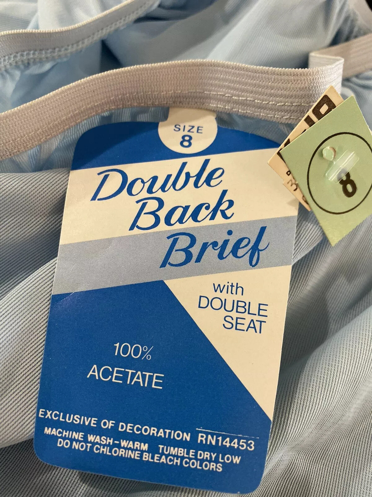 Vintage Double Back Granny Panties NOS Silky Smooth Blue Acetate Briefs Sz 8 USA