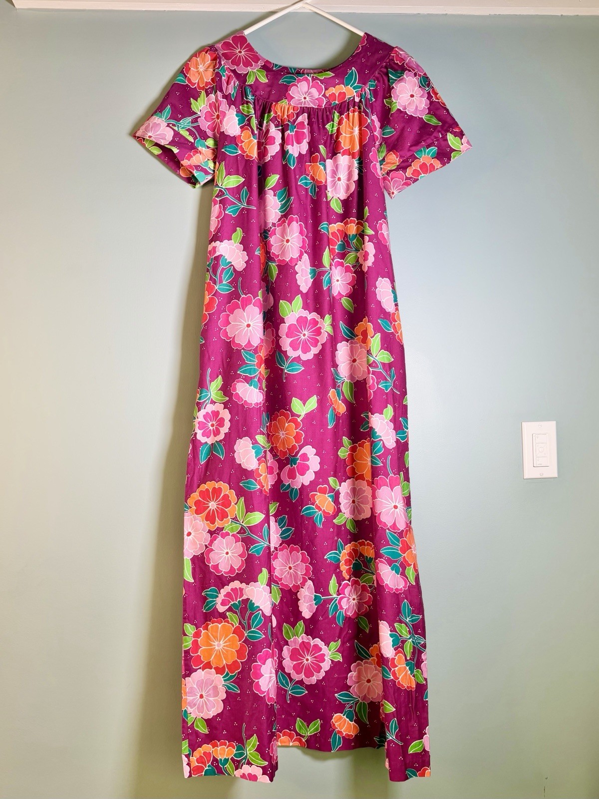 Vintage 1970s Hawaiian Muumuu Dress Flower Power Soft Cotton 70s Boho Hippie