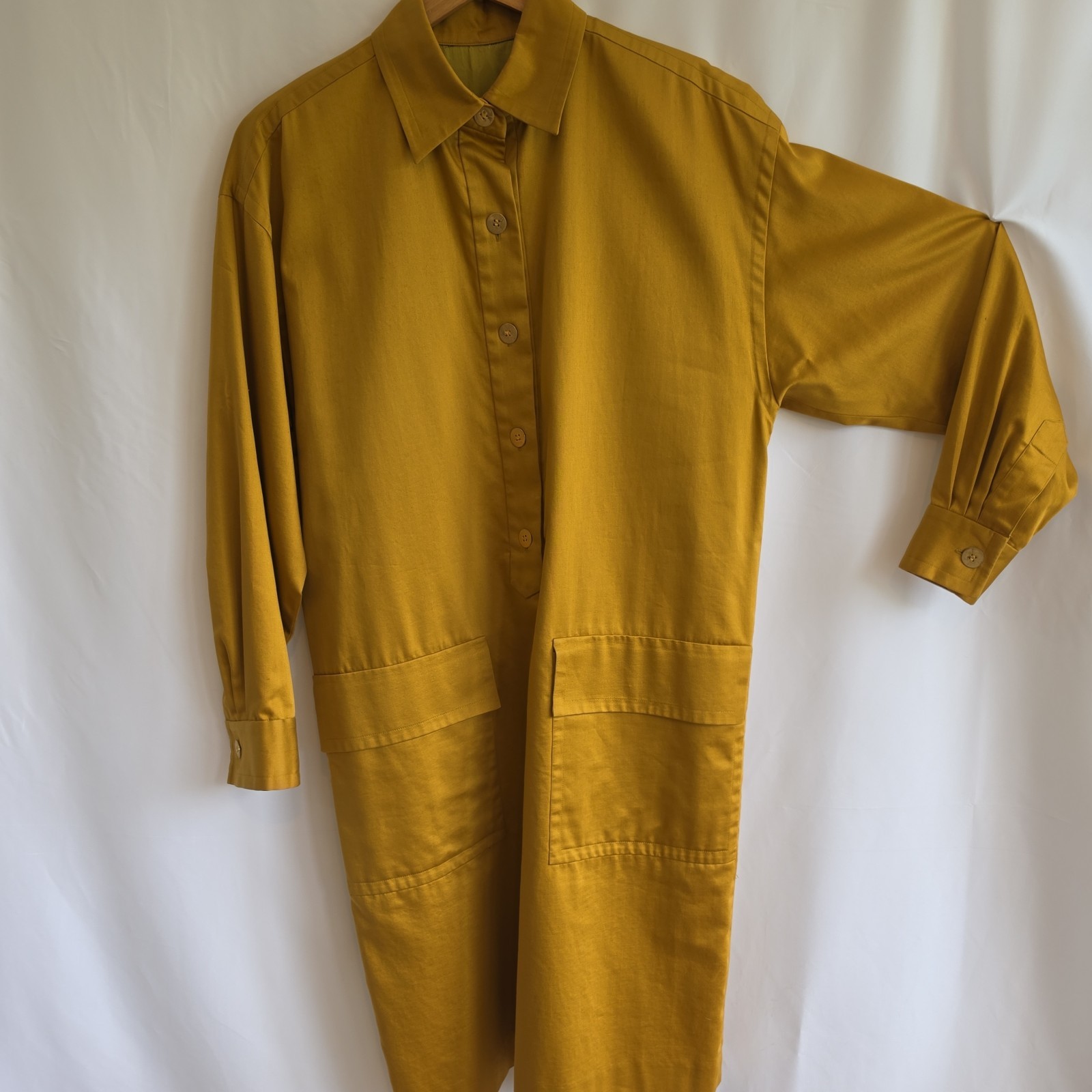 Vintage Bill Blass Mustard Yellow Popover Shirt Dress Oversized Utility Lined 10