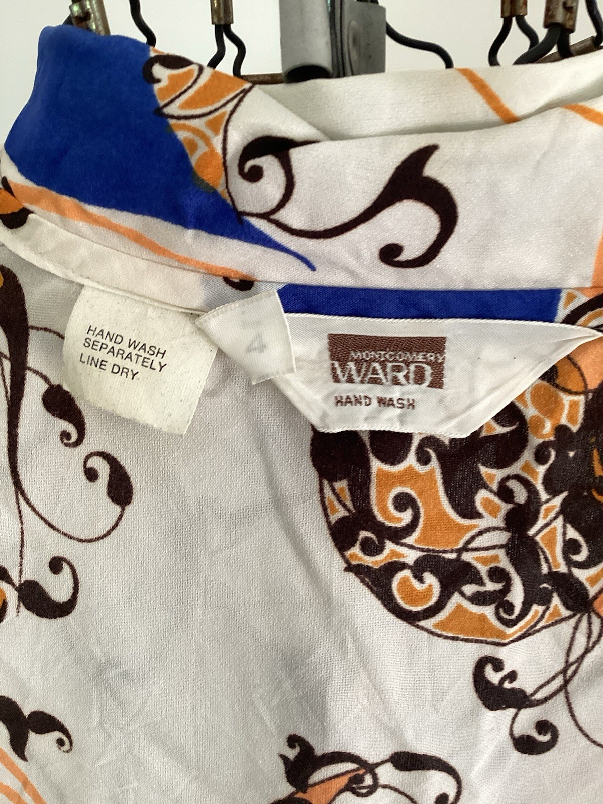 Women’s 60-70’s Blouse Sz 8 French Cuffs Belted Wards