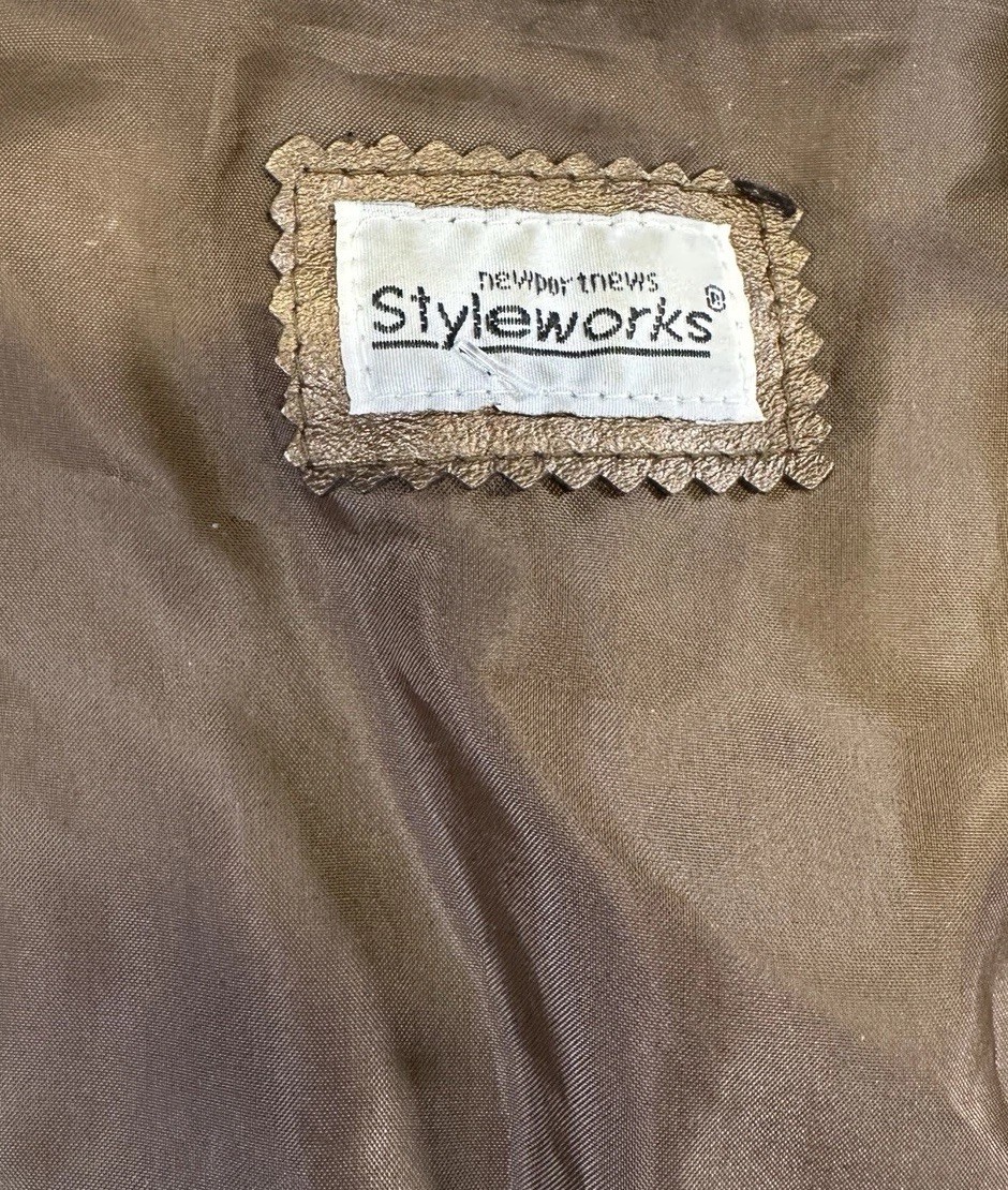 VTG 90s Newport News Styleworks Leather Vest Bronze Brown Western Zip Up Size L