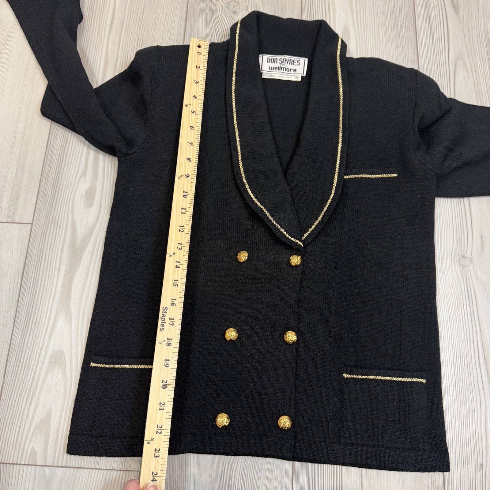 Vintage Don Sayres For Wellmore Wool Blend Black Blazer Gold Embellishment 8