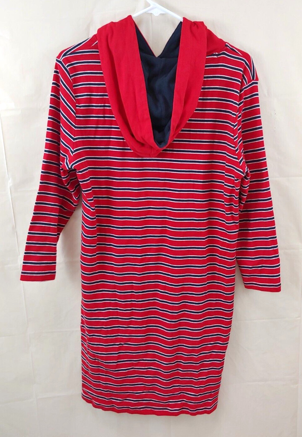 Vtg Tommy Hilfiger Dress Large Y2k Spell Out Hooded Shirt Red Striped Cotton