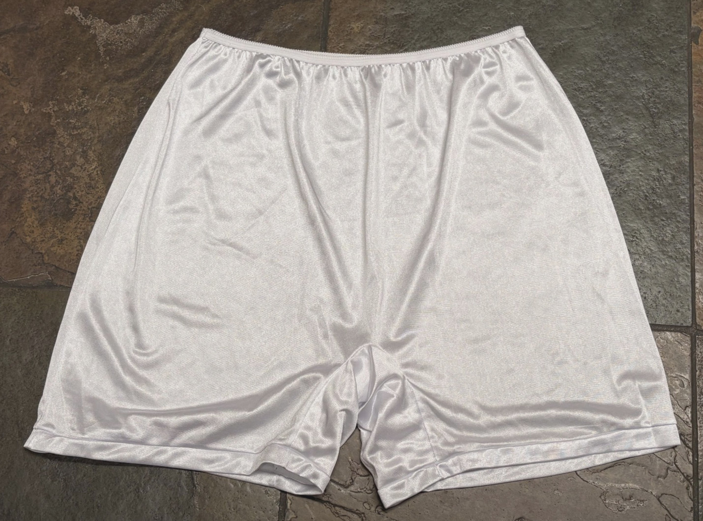 NATIONAL 10/3XL Snow WHITE Shiny Satin ALL Nylon Slip Shorts Panties NWOT NEW
