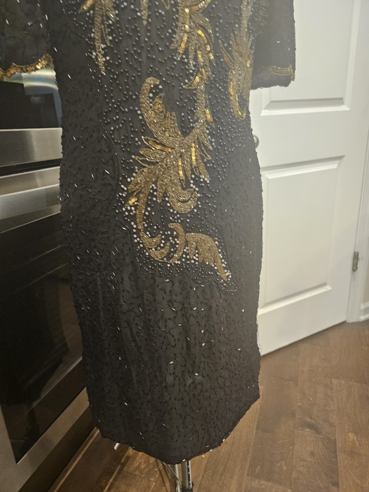 Vintage Black And Gold Beaded Interlude Sequin Cocktail Silk Cocktail Dress…