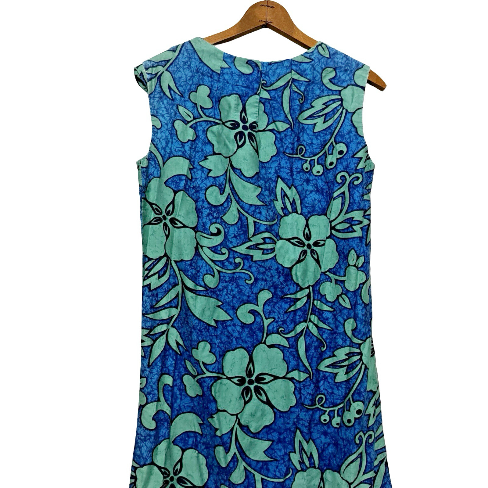 Vintage handmade Hawaiian Shift Dress size Medium blue hibiscus