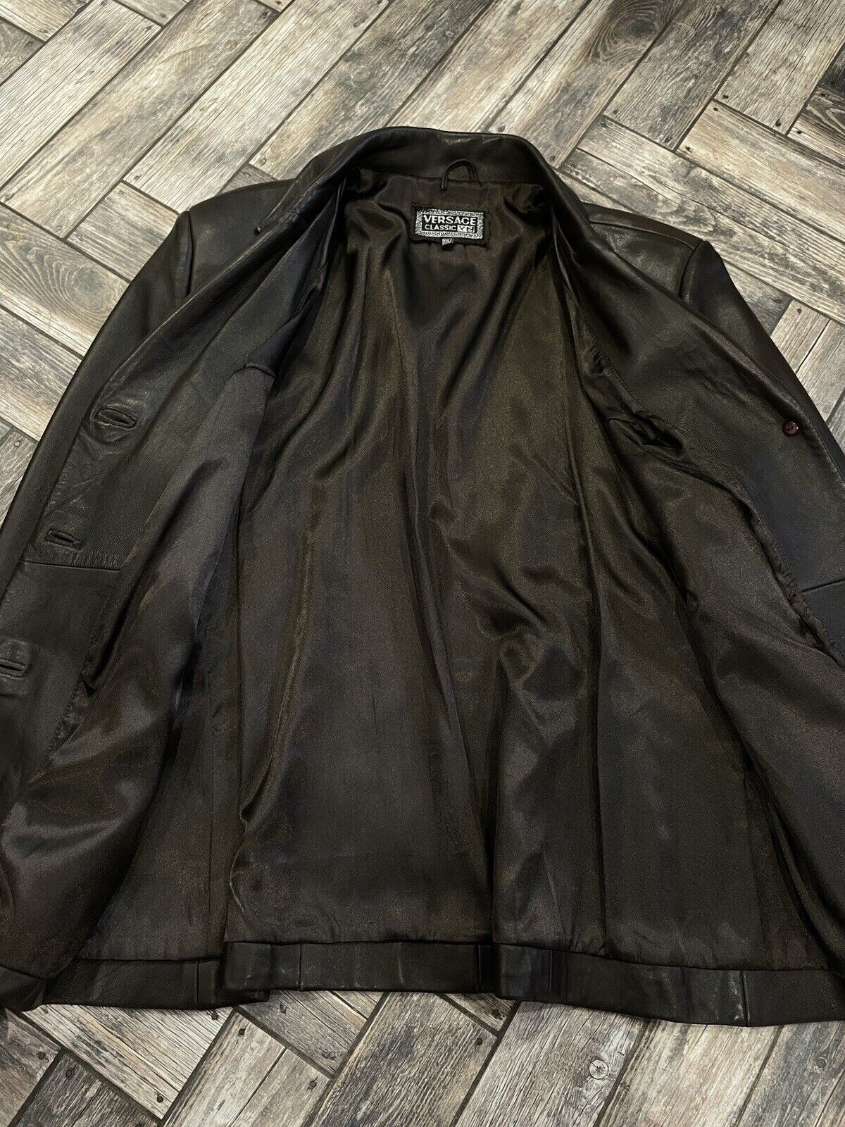 Vintage Versace Classic V2 Leather Brown Blazer Jacket Size 2XL