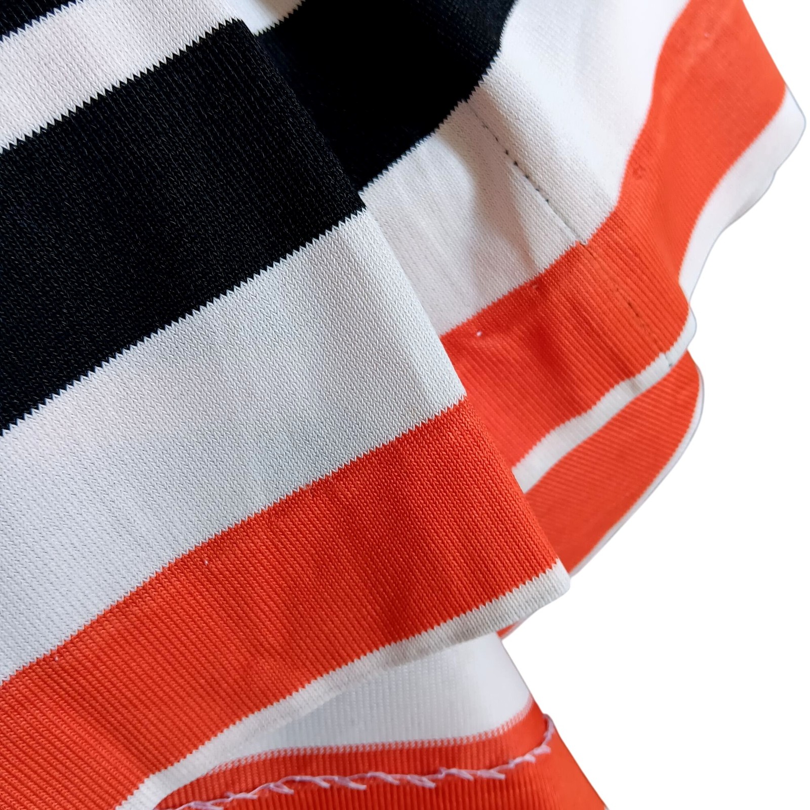 Medium True Vintage Top 1970’s Mod Blouse Striped Orange Black White Acetate