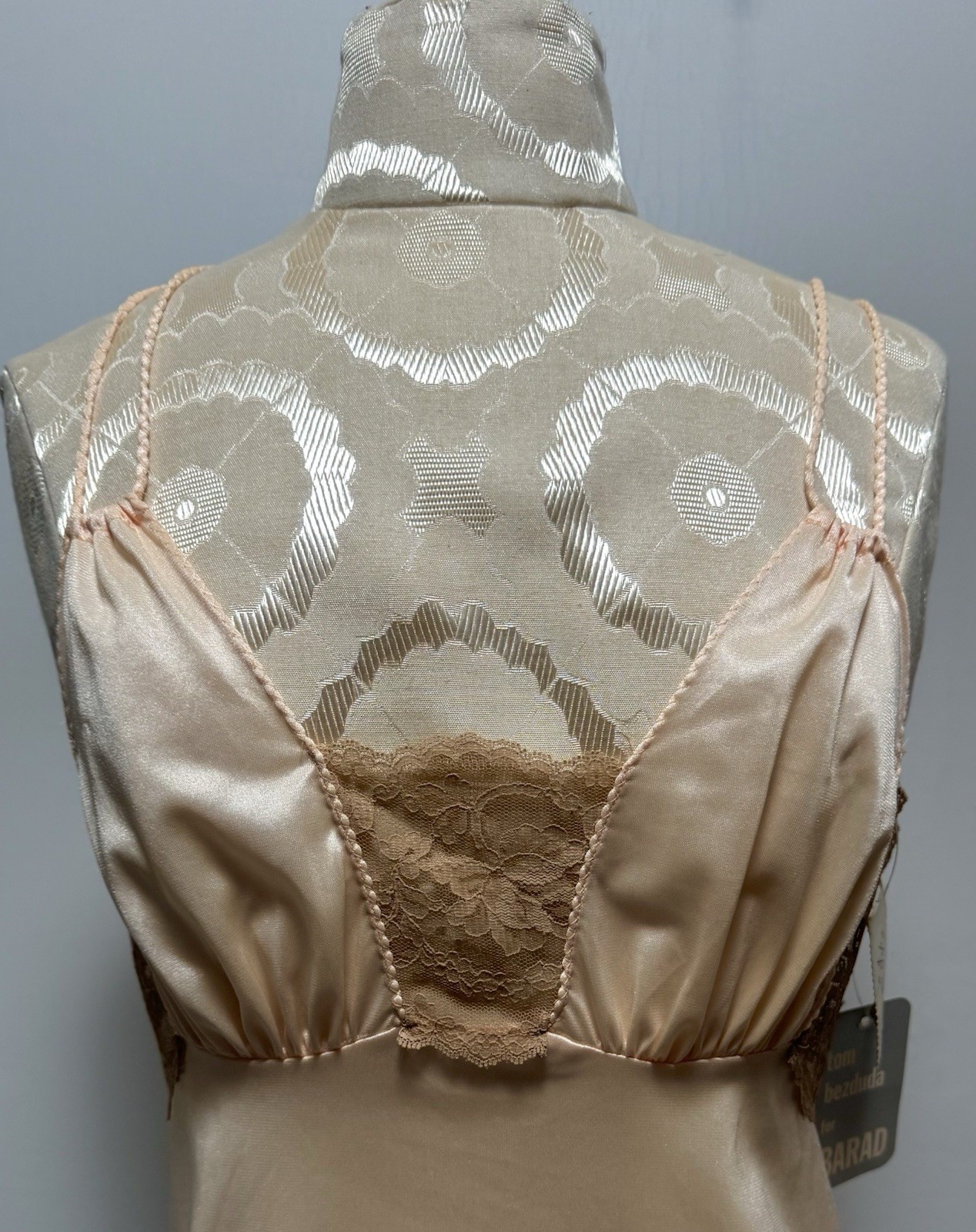 Vtg 60s Nude Lace Mini Slip Dress S Peach Negligee Boudoir Lingerie ILGWU NWT