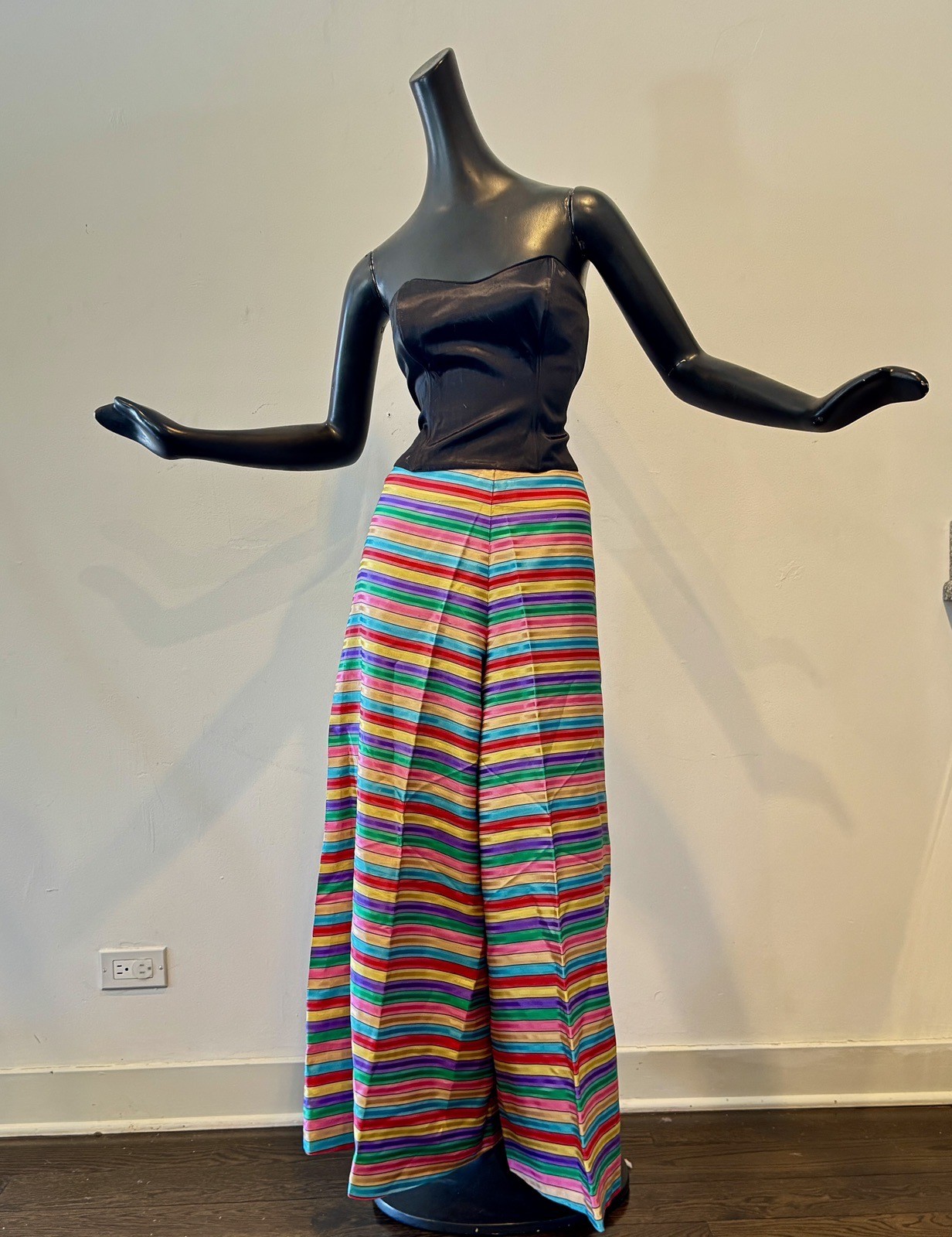 Vtg 60s 70s Rainbow Skirt Skort Palazzo Dress Pants Red Pink Purple Blue Green S