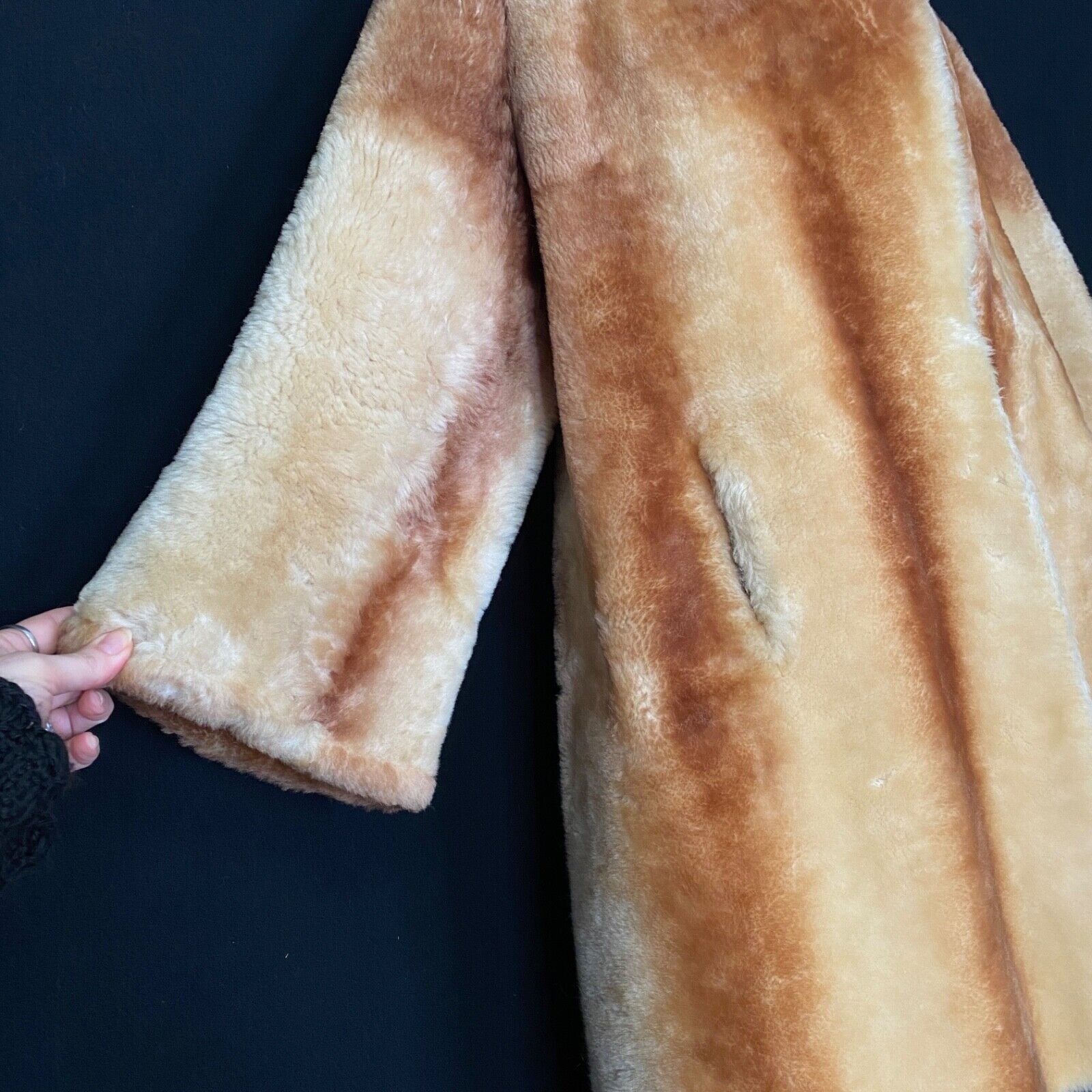 Vintage 1950s heavy genuine fur sheepskin shearling brown striped winter S