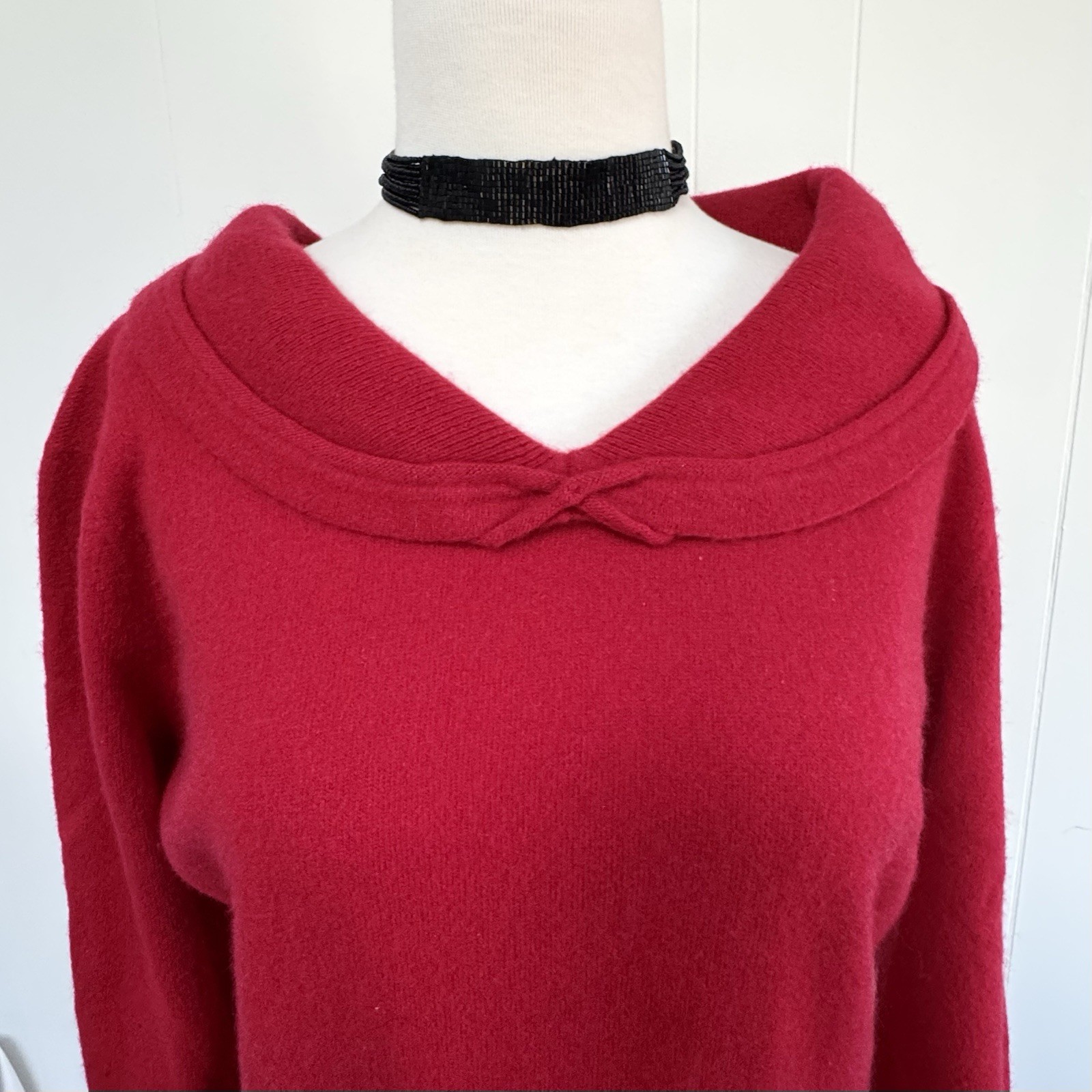 Vintage 1950s Dalton 100% Virgin Cashmere Soft Sweater Girl Peter Pan Collar Red