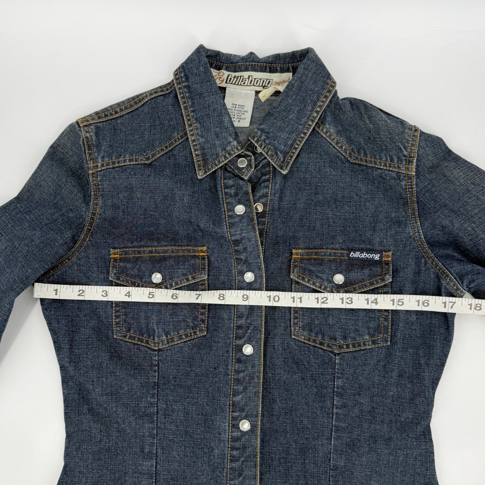 Billabong Y2K Vintage Women’s Blue Denim Snap Front Shirt Top Sz S Cotton