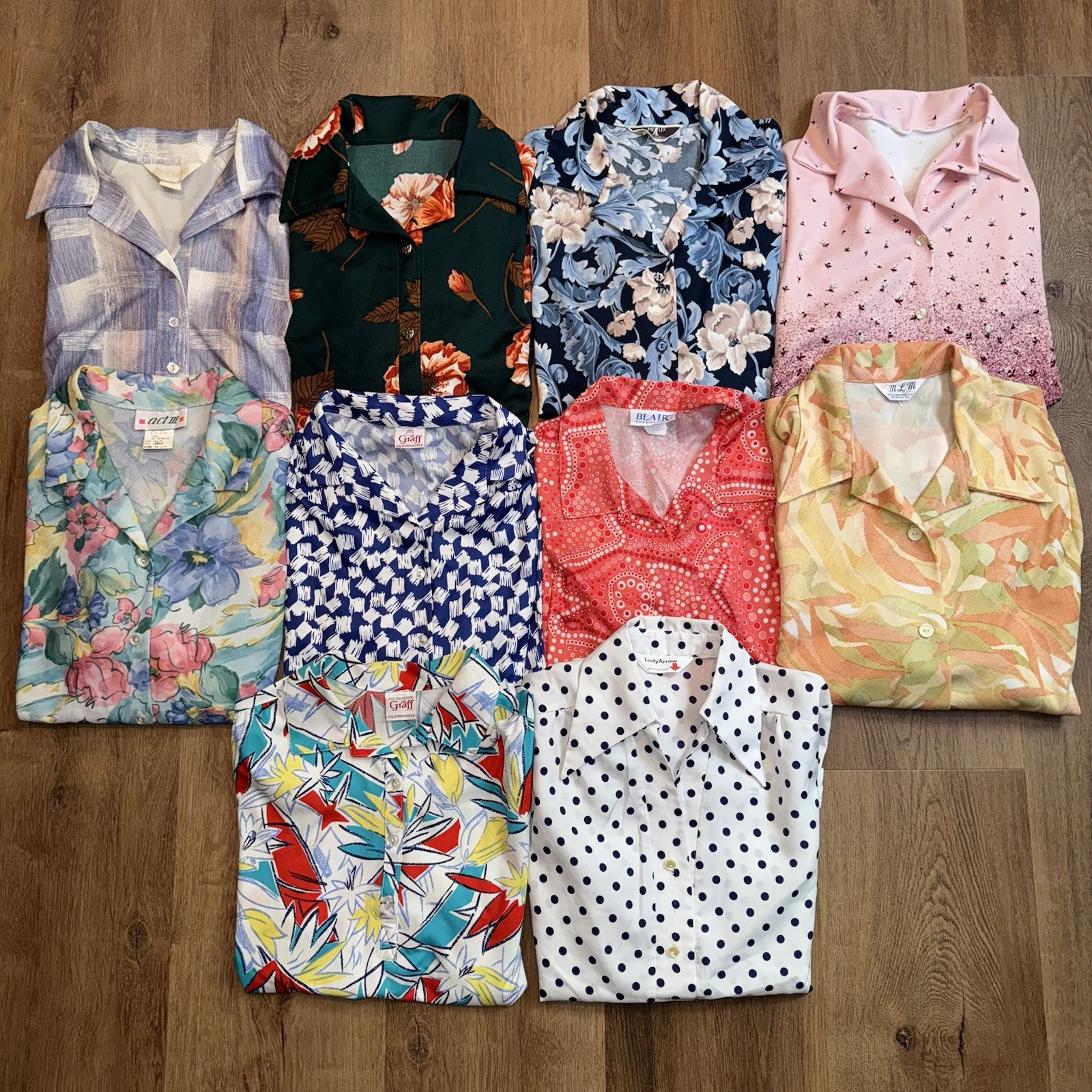 Vintage Disco Shirt Womens 60s 70s 80s Lot Of 10 Abstract Floral Hippy Polyester