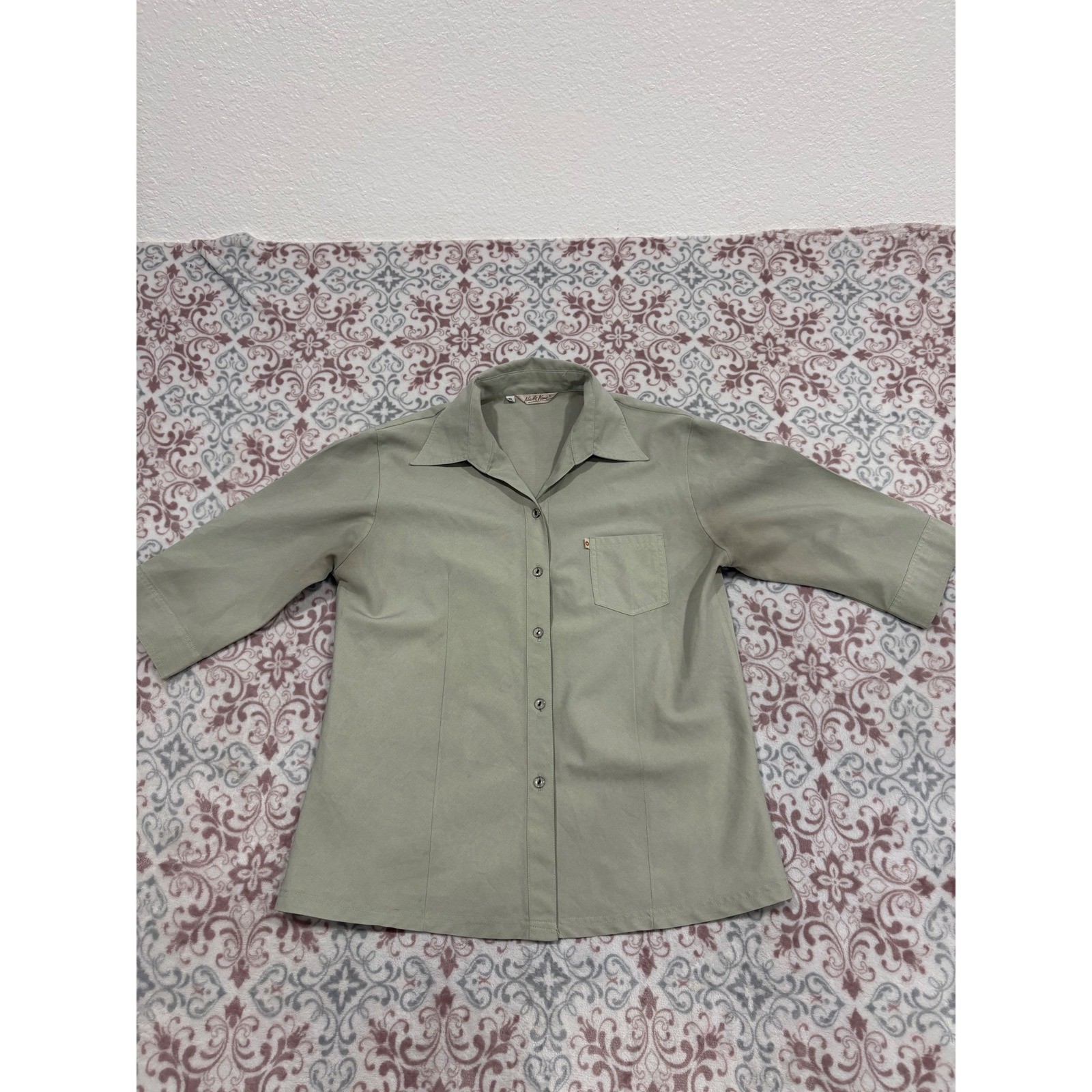 VTG Nick Name Vintage Sage Green ButtonUp Shirt XL Elbow Sleeve Utility Workwear