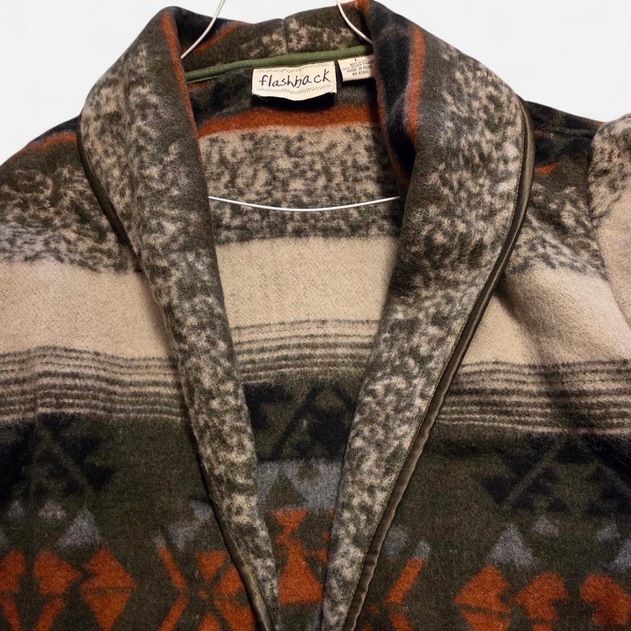 Vtg Flashback Southwestern Wool Blanket Jacket L Aztec Navajo Tribal Santa Fe
