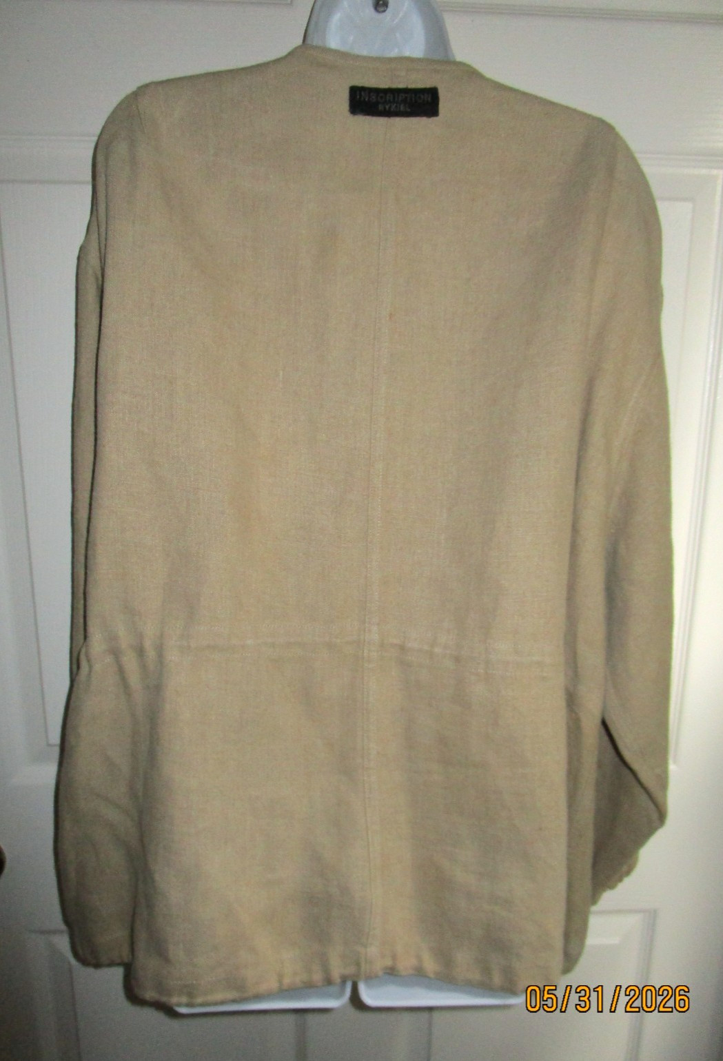VTG XL L SONIA RYKIEL INSCRIPTION FRANCE TAN LINEN OVERSIZE UTILITARIAN JACKET