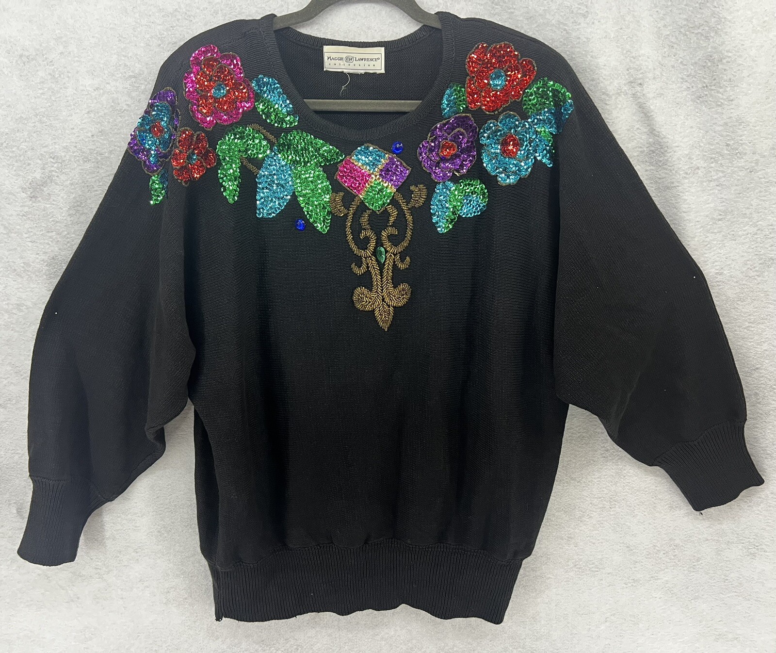 Maggie Lawrence OS Vtg 80s Rainbow Sequin Batwing Oversized Sweater C19
