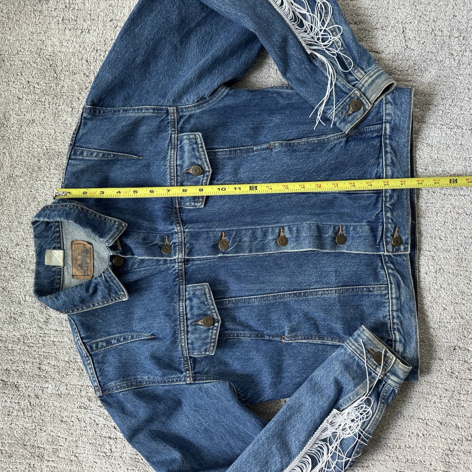 Vintage 80s Denim Jacket With White Fringe by Plain Pockets