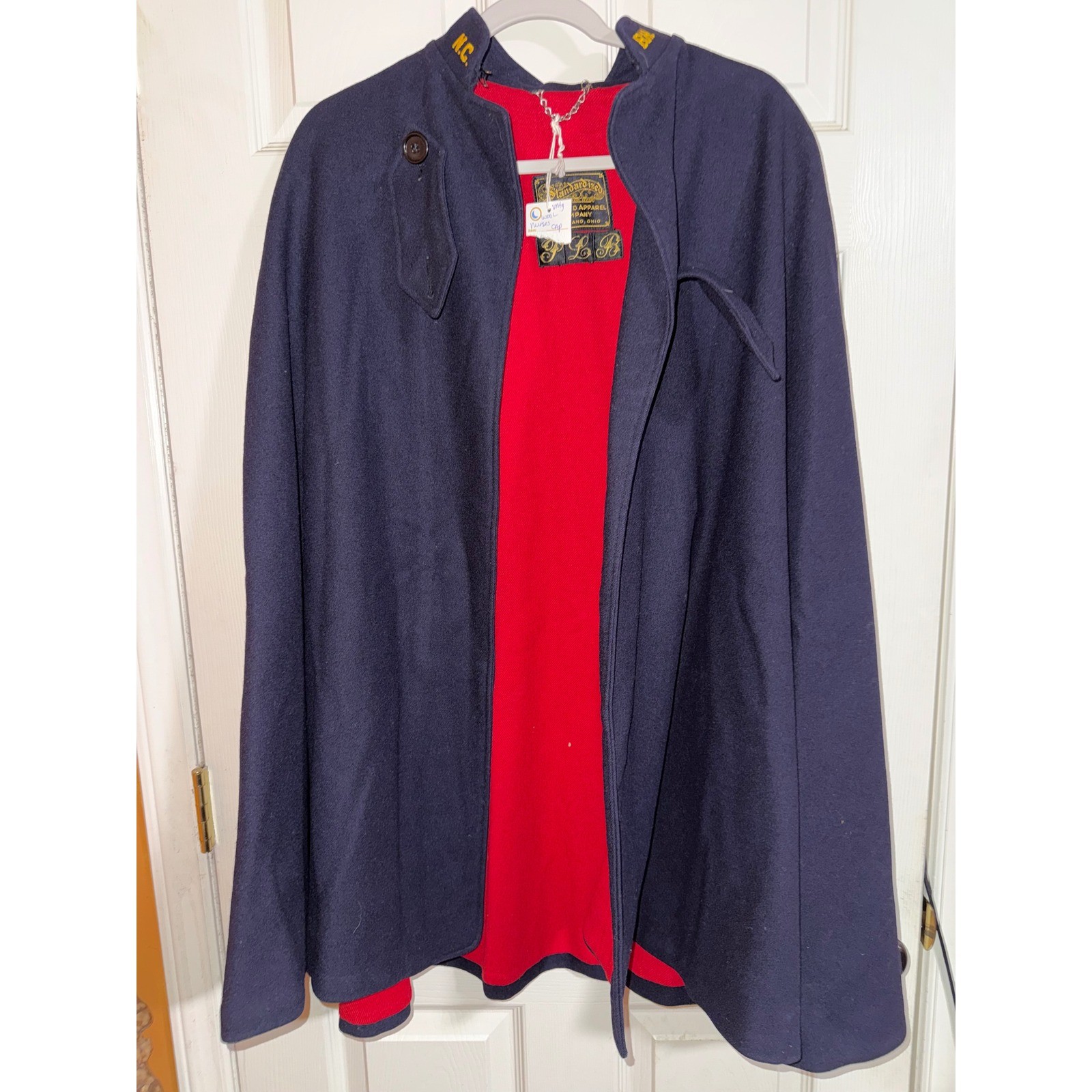 Vintage Standard Apparel Co Navy Blue Wool Nurses Cape Red Lining Cleveland Ohio