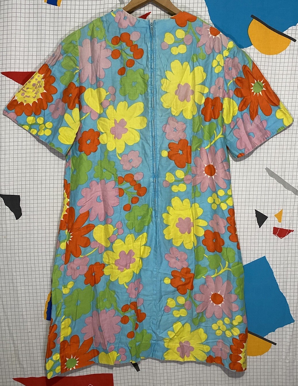 Vintage 60s Floral Mod Dress Hippie Psychedelic Colorful Flower Mini Short 70s