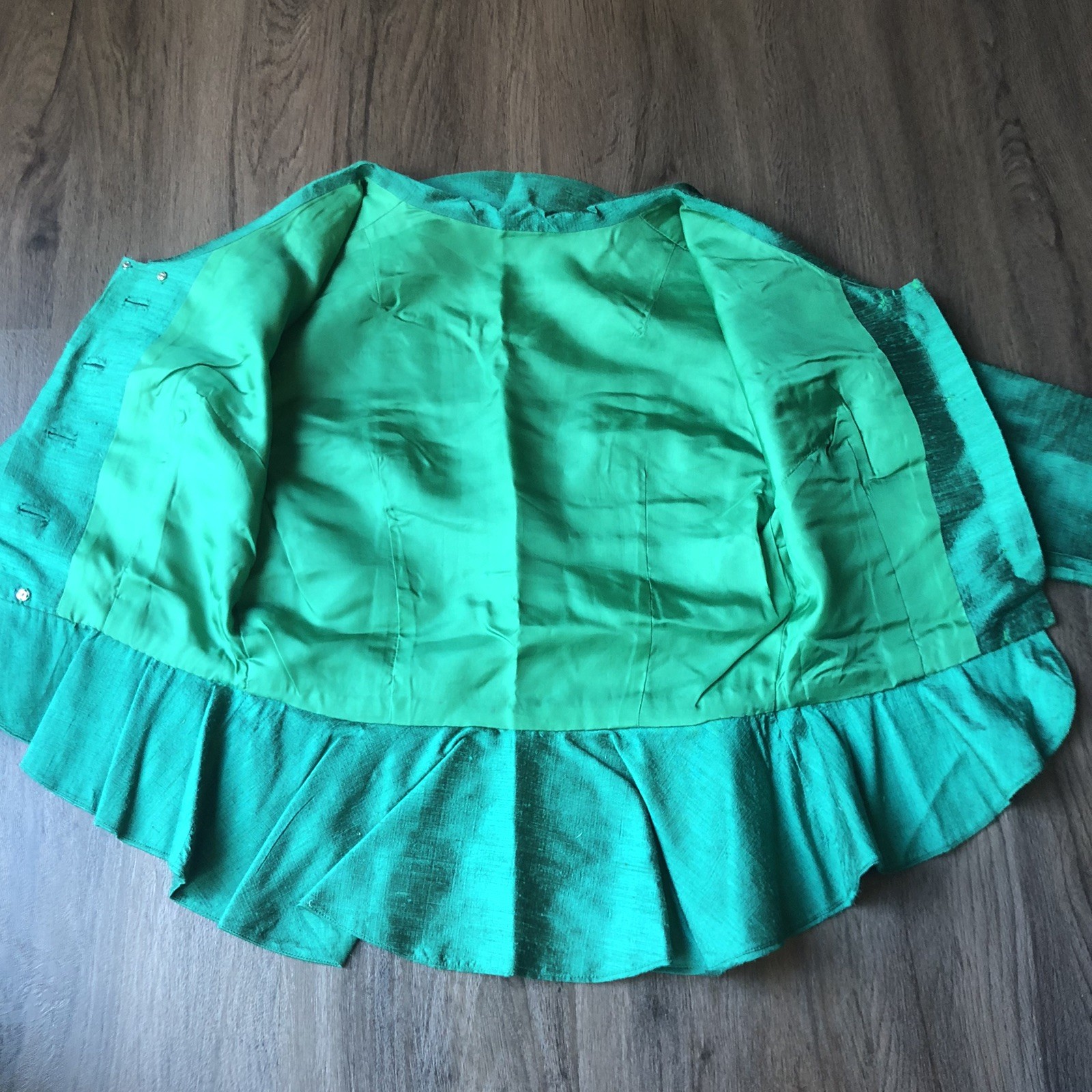 VTG Handmade Peplum Blouse Top Womens 34 Emerald Green Silk Dupioni Retro Glam