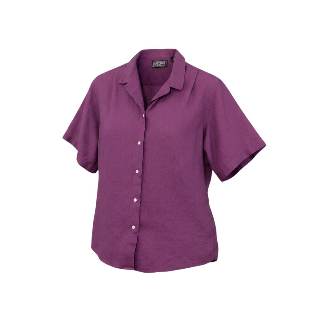 VTG 80s Lands End Purple Short Sleeve Button Down Shirt Size 12 Cotton Blend