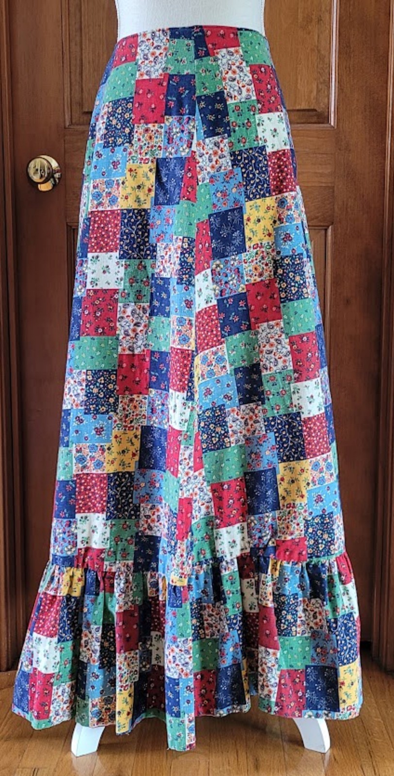 Vtg 70s Patchwork Maxi Skirt Floral Calico Boho Hippy Prairie Ruffle Cottagecore