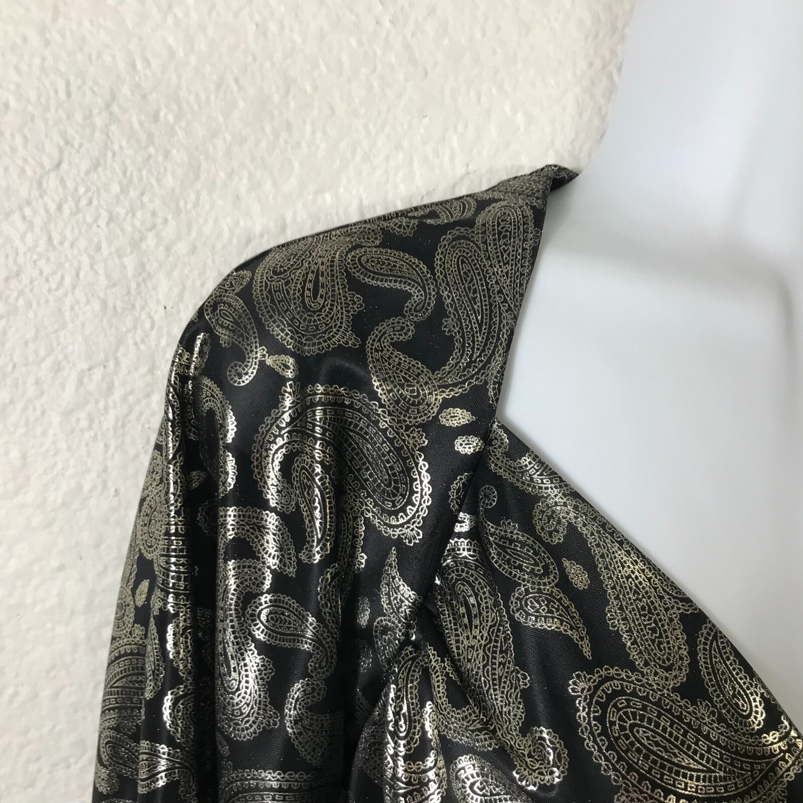 Vintage 80s Homemade Silver Lame Dress XS Paisley Lame Long Sleeve Semi Sheer