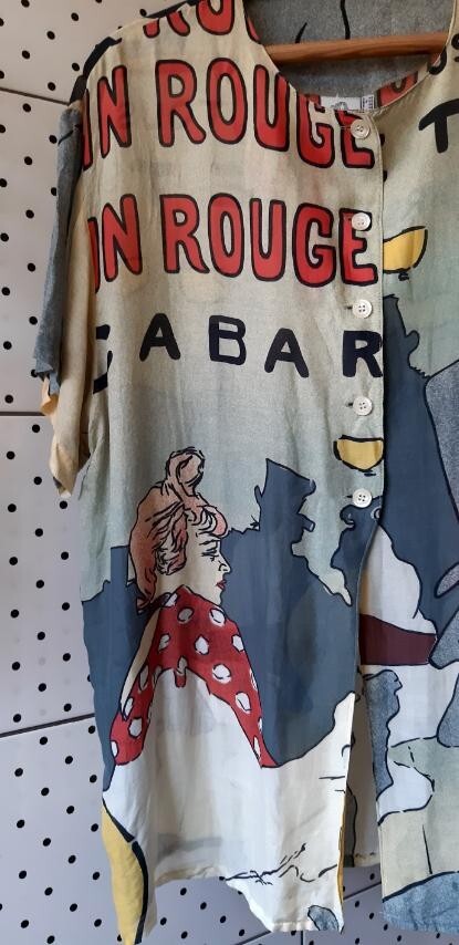 Vintage 80s TIME Collection Women Blouse”Cabaret”Theme Multicolor Made Greece 12
