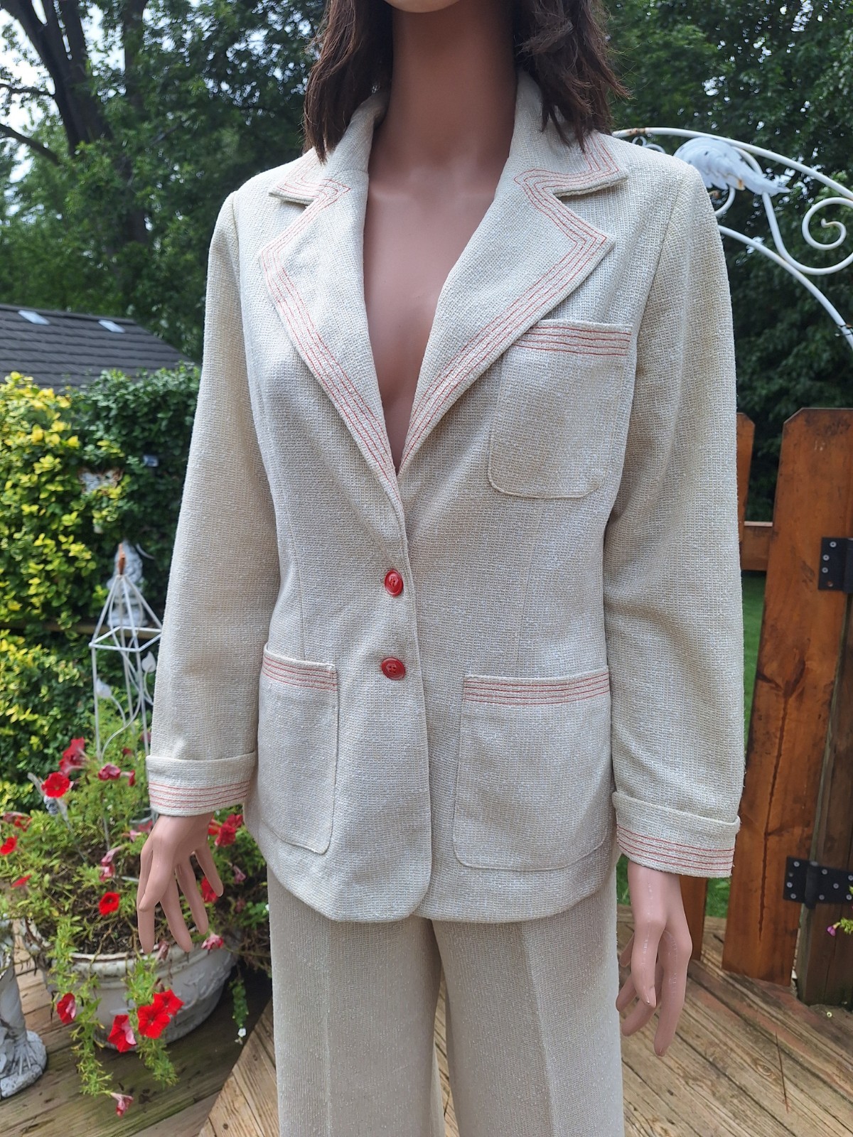 True VTG Mid-century Mod 1970s JCPenney 2 Piece Bell Bottom Pant Suit Blazer M